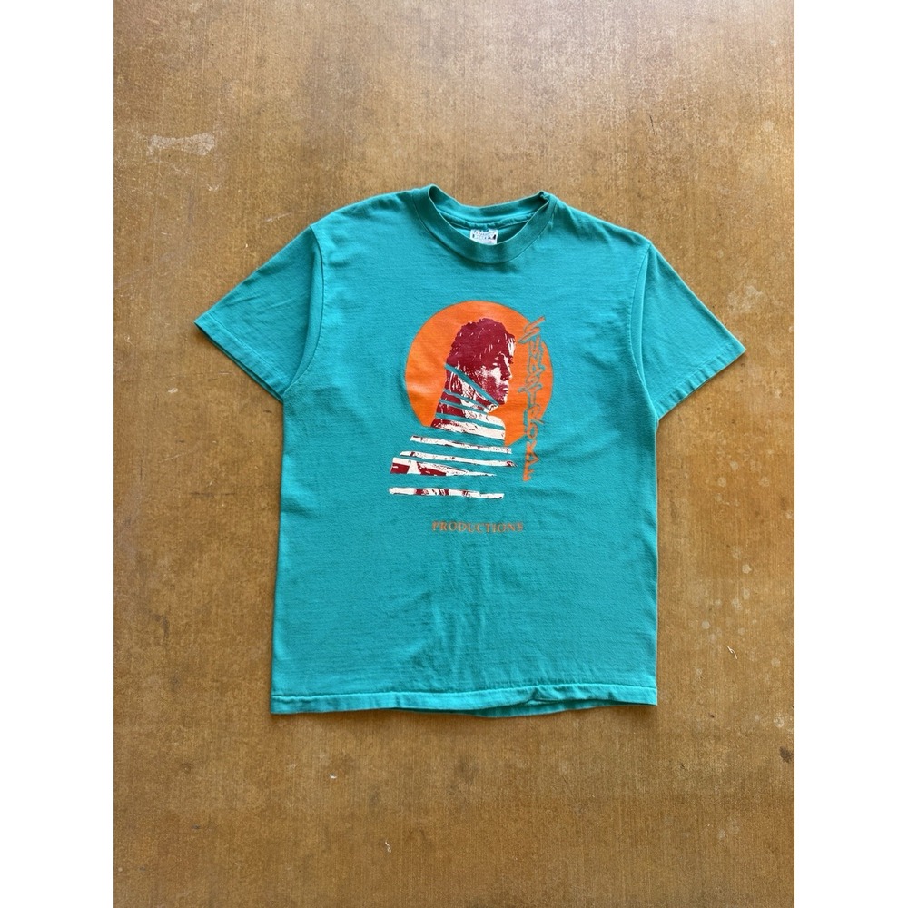 VTG 90s Sunstroke Productions Discography Teal Music Band Western T-Shirt L